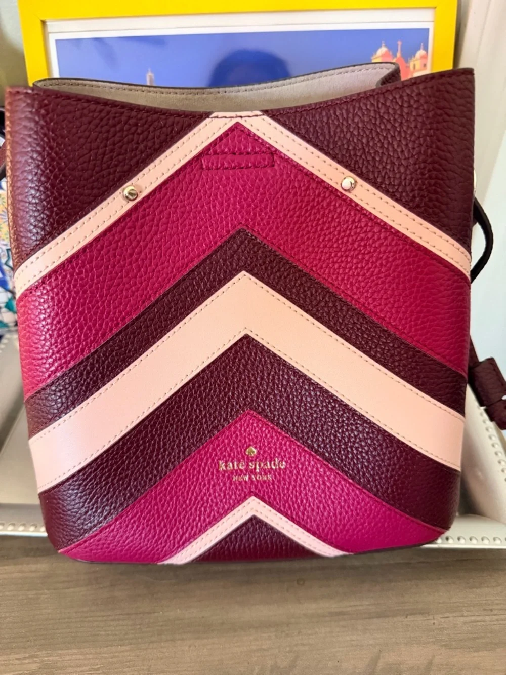 kate spade Colorblock Chevron Leather Crossbody in Pink, Burgundy & Blush - Picture 1 of 4